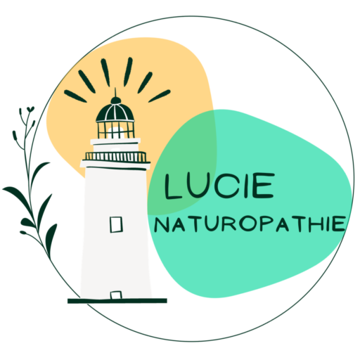 logo Lucie Naturopathie représentant un phare orange et bleu turquoise